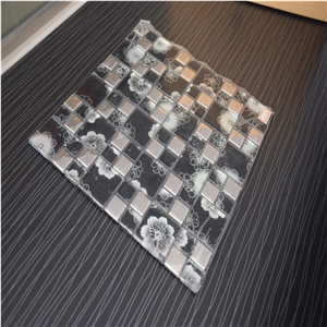 Black Flower Pic Square Shape Glass Mosaics