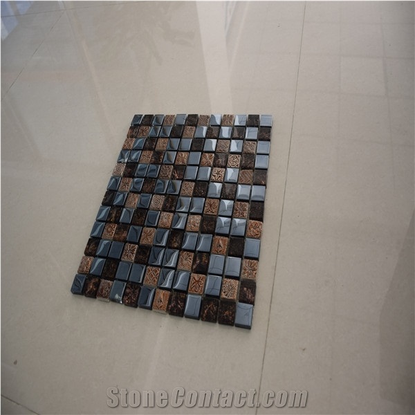 Brown Blue Gold Color Square Shape Glass Mosaics