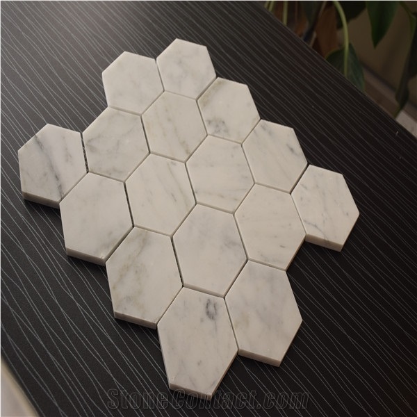 Carrara White Marble 1" Hexagonal Mosaics for Sale