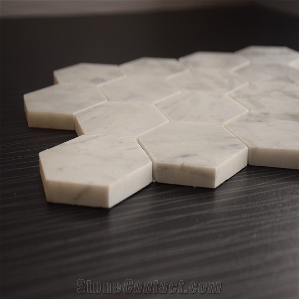 Carrara White Marble 1" Hexagonal Mosaics for Sale