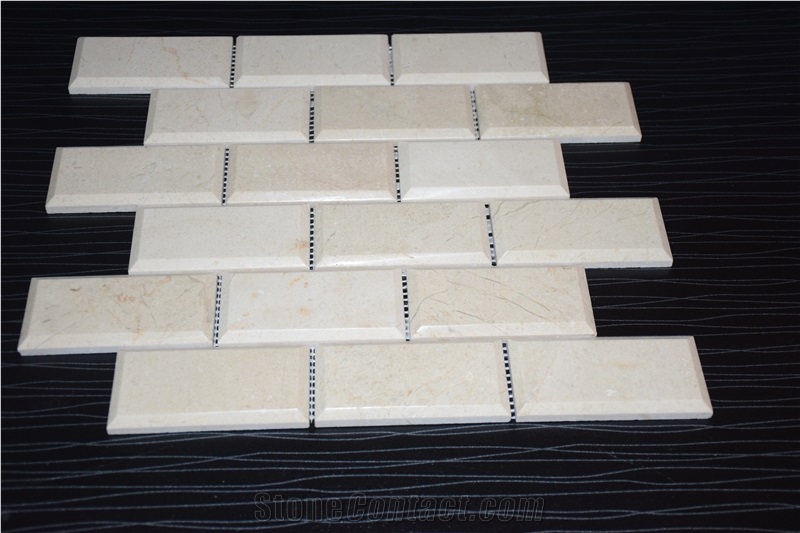 Crema Marfil Marble 2"X4" Deep-Beveled Brick Mosaic Tile