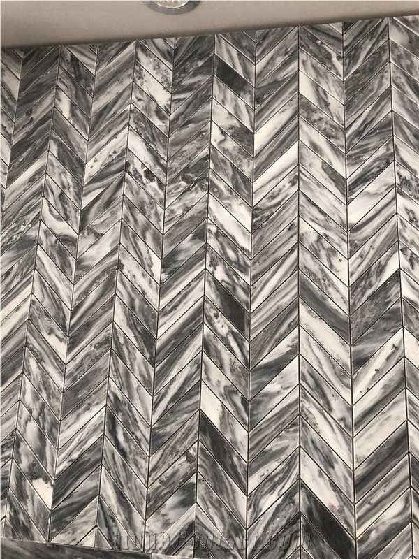 Grey Marble Mosaics Chevron Design Pattern