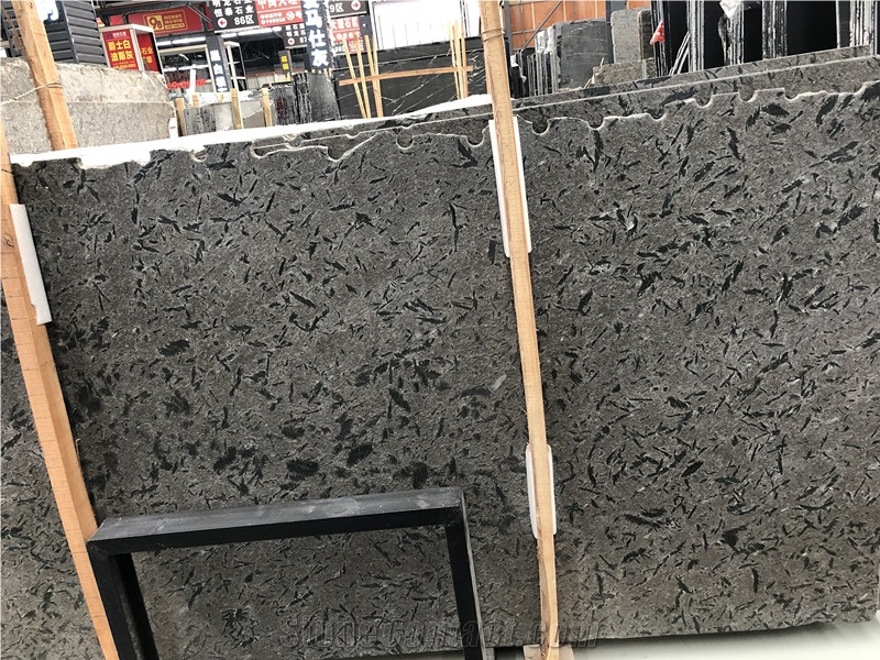 Grey Marble with Black Goose Feather Vein Slabs