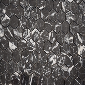 Nero Marquina Marble 1" Hexagonal Mosaics