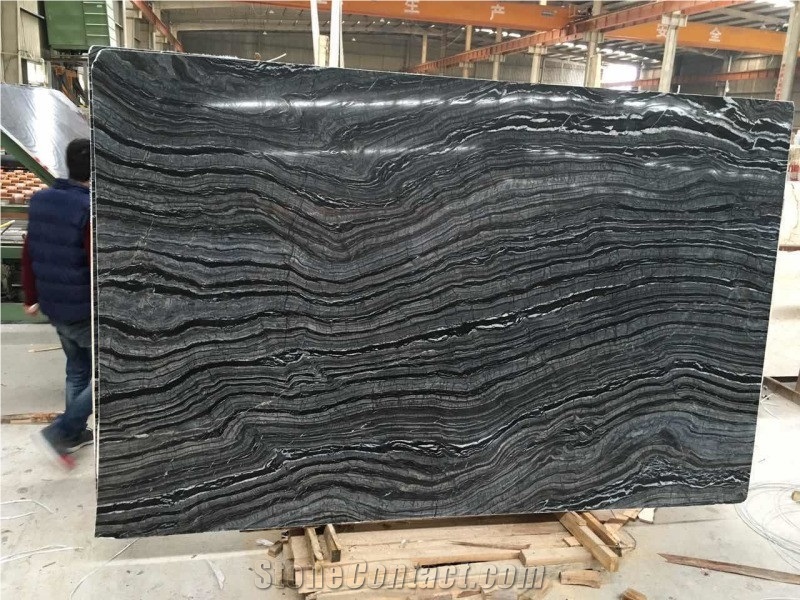 Polished Kenya Black Silver Wave Marble Slab&Tiles