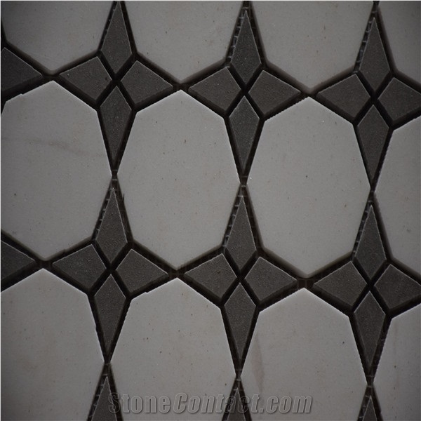Thassos White And Gray Marble Water Jet Mosaic Tile