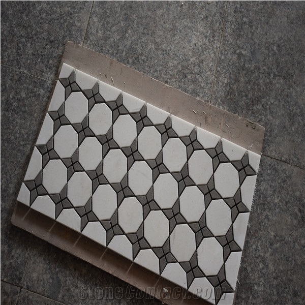 Thassos White And Gray Marble Water Jet Mosaic Tile