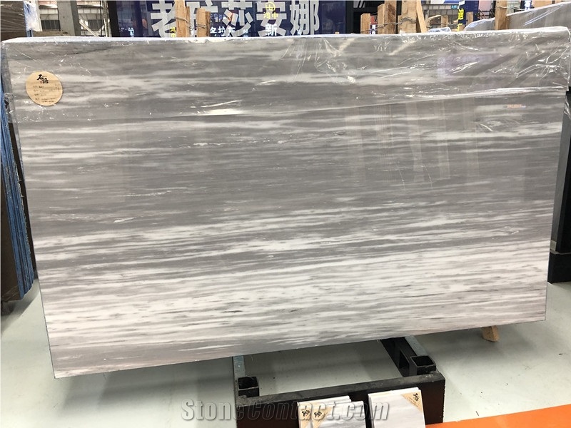 Turkey Grey Marble with White Straight Line Slabs