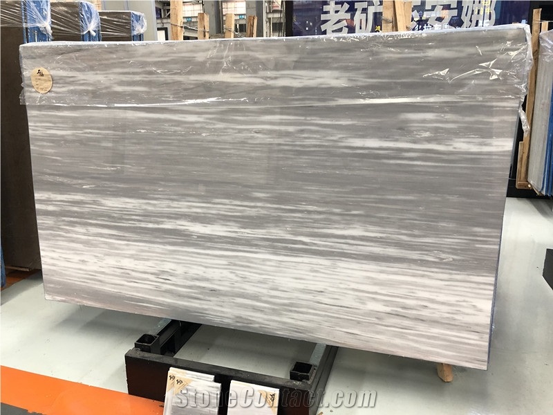 Turkey Grey Marble with White Straight Line Slabs