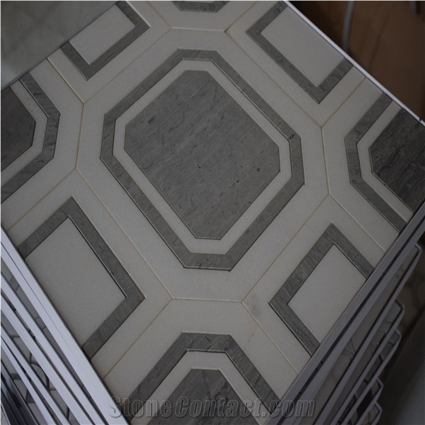 White And Gray Marble Water Jet Mosaic Tile