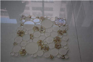White and Light Brown Penny Round Glass Mosaics