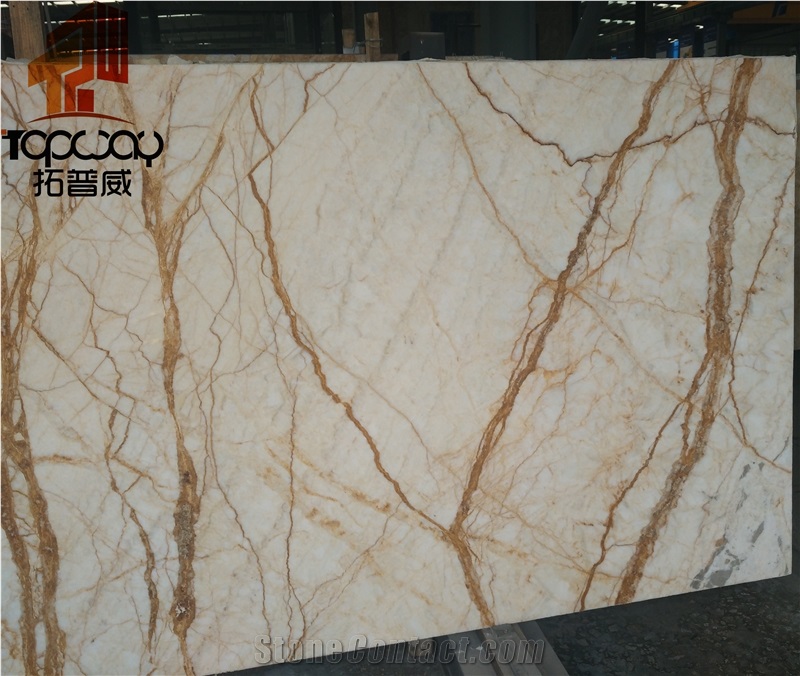 White Marble with Gold Line Mablre Slab