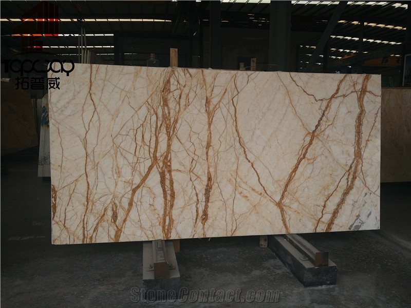 White Marble with Gold Line Mablre Slab