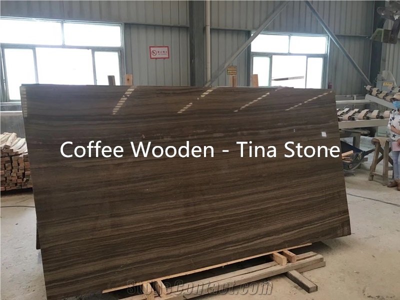 Coffee Wooden Slab Brown Marble Stone Wall Tile