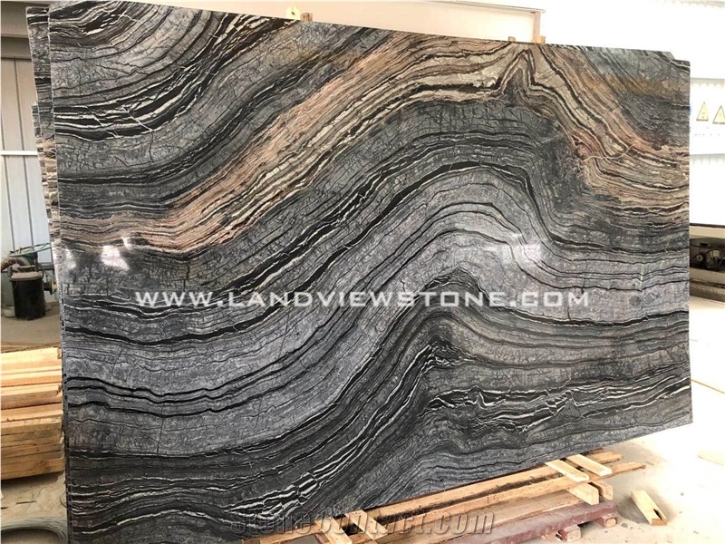 Black Wood Marble Kenya Silver Wave Stone Flooring
