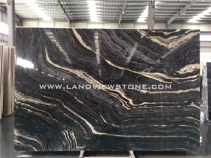 Black Wood Marble Kenya Silver Wave Stone Flooring