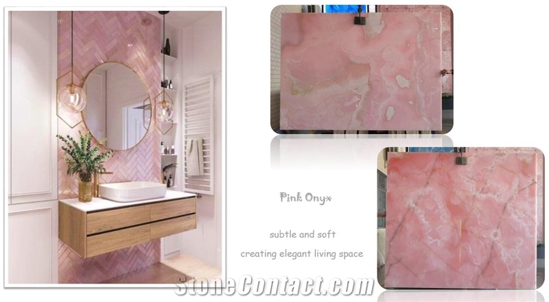 Pink Onyx Wall Bathroom Cladding Vanity Tops