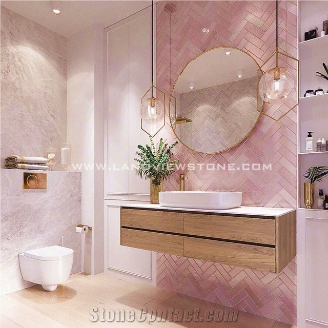 Natural Pink Onyx Interior Bathroom Wall Panel Design