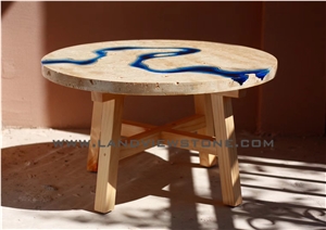 Travertine with Resion Table Top, Design Table Top