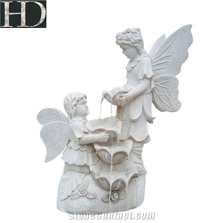 White Marble Garden Water Fountain Stone Angel
