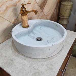 Bianco Carrara White Marble Round Basin Sink Bowls