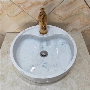 Bianco Carrara White Marble Round Basin Sink Bowls
