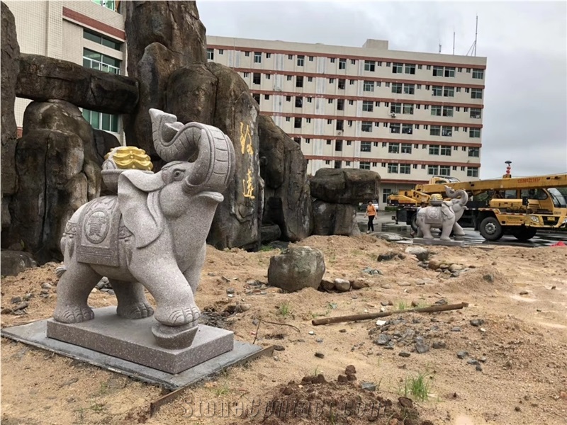 Granite High Nose Elephant Outdoor Sculpture