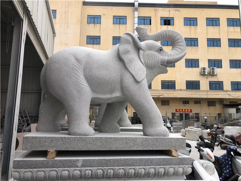 Grey Granite Elephant Outdoor Sculpture Satues