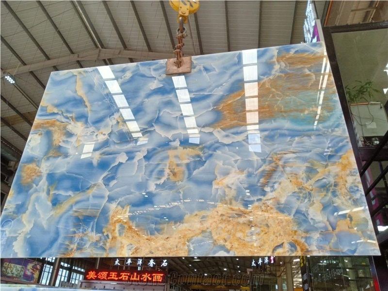 Pakistan Blue Ocean Onyx Slab Tiles Wall Floor Use