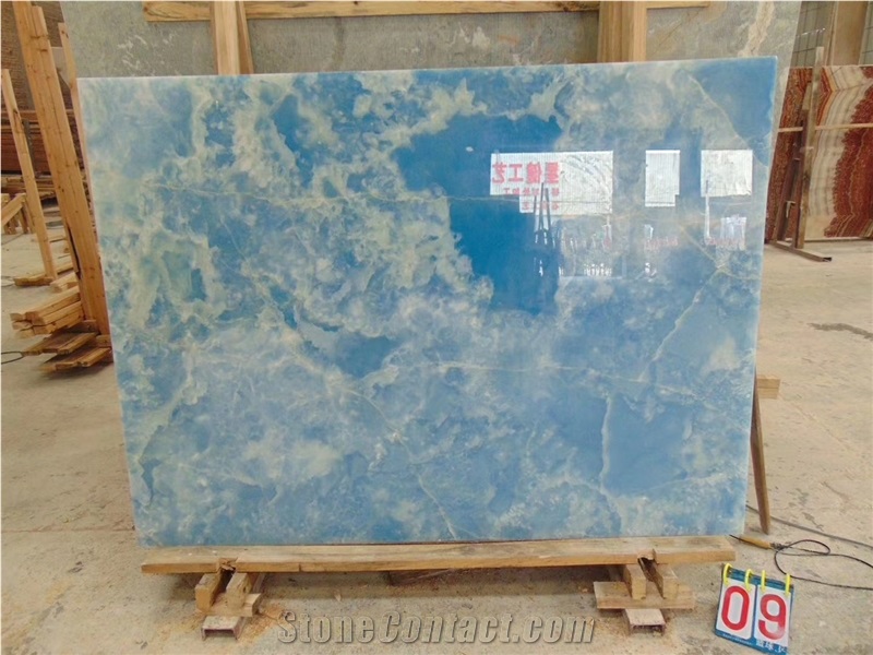 Pakistan Pure Blue Onyx Aqua Gold Slab Floor Tile