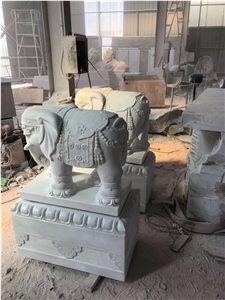 White Jade Marble Elephant Sculpture Statues