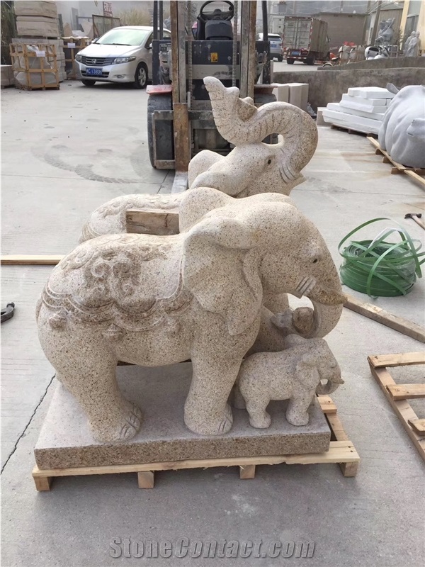 Yellow Granite Elephant Sculpture Outdoor Statues