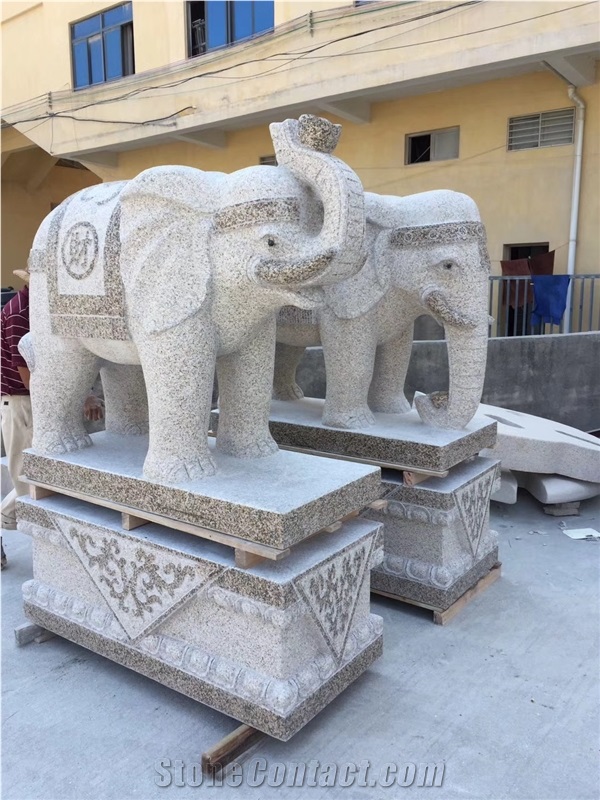 Yellow Granite Lucky Elephant Sculpture Statues