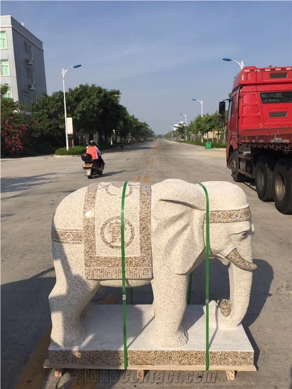 Yellow Granite Lucky Elephant Sculpture Statues