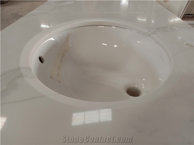 Calacatta Quartz Stone Double Sink Vanity Top