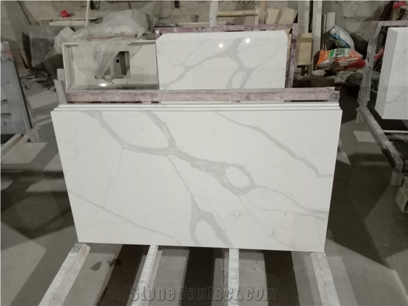 Calacatta White Quartz Stone Bathroom Top