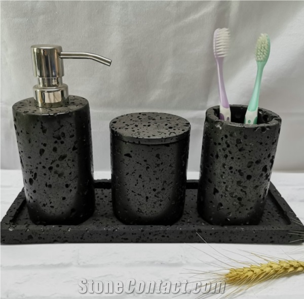 China Basalt Stone Black Bathroom Set for Hotels