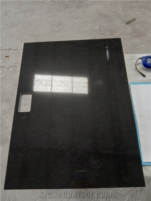 Pure Black Desk Tops Quartz Stone Solid Surface