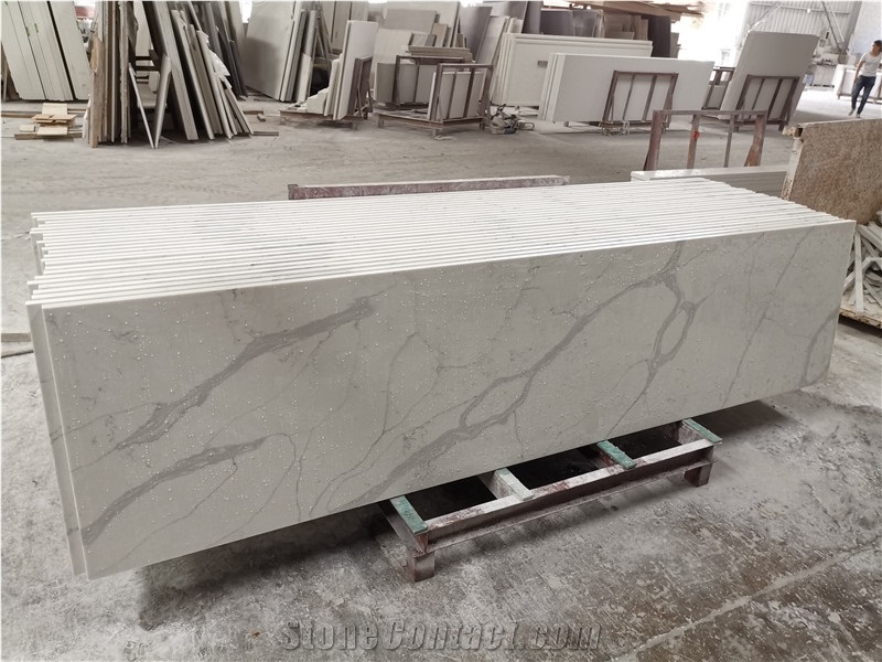 White Calacatta Quartz Prefabricated Countertops