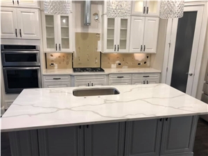 Calacatta White Quartz Klitchen Island Tops Polish