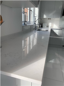 Carrara White Quartz Kitchen Island Top Worktop