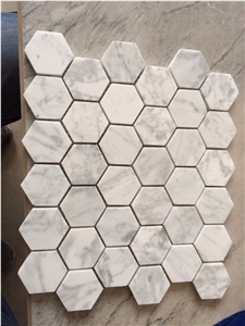 Hexagon White Marble Mosaic Bathroom Floor Tiles