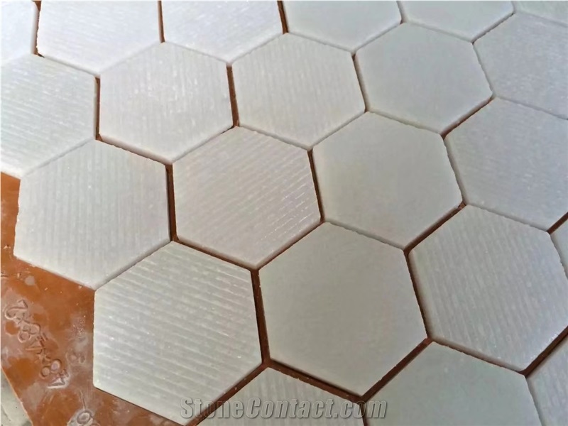 Hexagon White Marble Mosaic Bathroom Floor Tiles