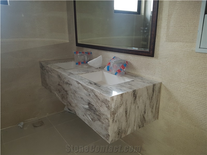 Hazelnut Corian Quartz Bathroom Countertop, Vanity to