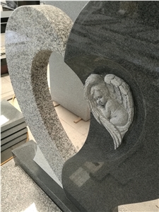 Granite Heart Shaped Engraved Angel Tombstone