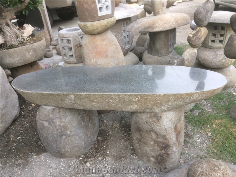 Stone Table Garden, Indonesia Grey Basalt Garden Table Set