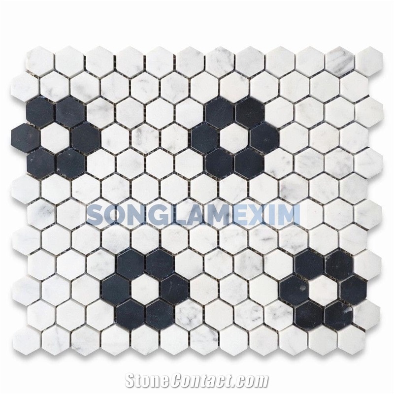 Milky White and Bluestone Honed Honeycomb Mosaics