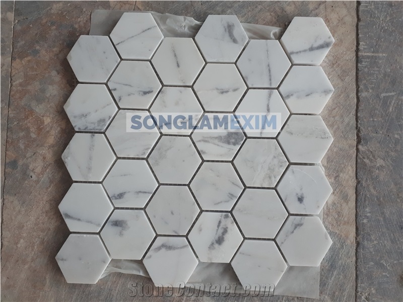 Milky White Marble Honed Hexagon Mosaic