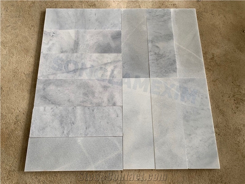 Sandblasted Silver Cloudy Grey Marble Tile