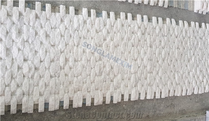 White Crystal Marble Wave Panel 5 Lines Ledge Stone